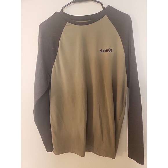 Hurley Long Sleeve T-Shirt Men’s Medium Green W Black Sleeve - Picture 4 of 12